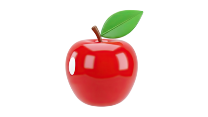 3D Rendered Red Apple with Green Leaf