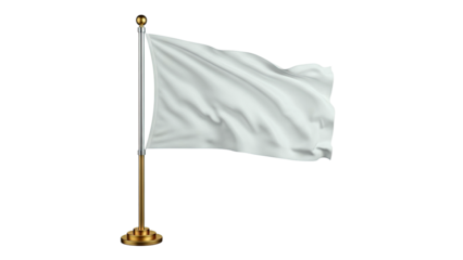 White Flag Waving on a Gold and Silver Pole