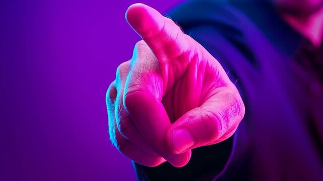The Precise Gesture: A hand, dramatically lit with bold colors, extends a pointing finger against a vibrant backdrop, creating a sense of focus and direction.