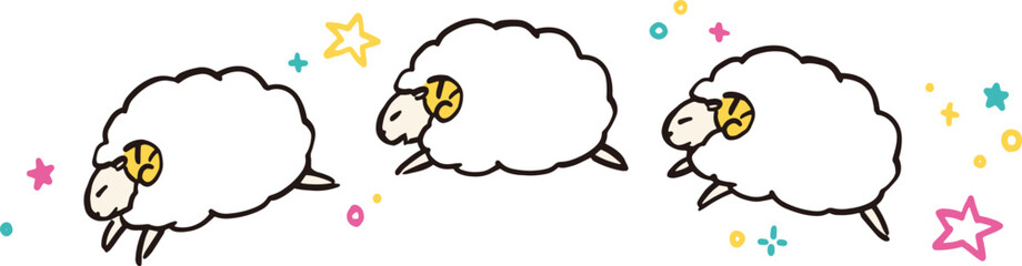 三匹のカワイイ羊が飛び跳ねるイラストレーション