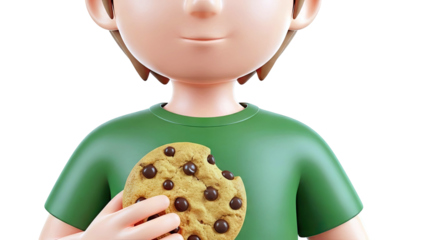 3D Cartoon Kid Holding Chocolate Chip Cookie