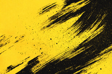 Abstract bright background with paint strokes. Black and yellow banner colors. Paint stains and strokes.