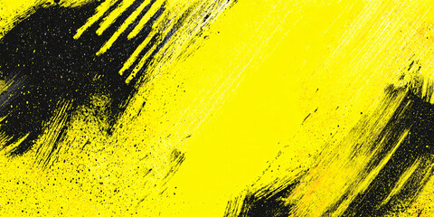 Abstract bright background with paint strokes. Black and yellow banner colors. Paint stains and strokes.