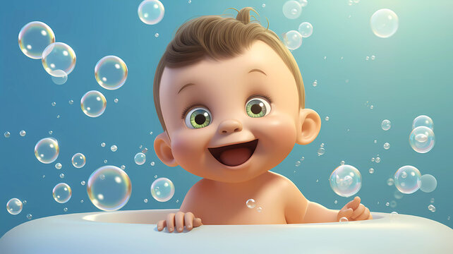 Cute Baby in Bubble Bath