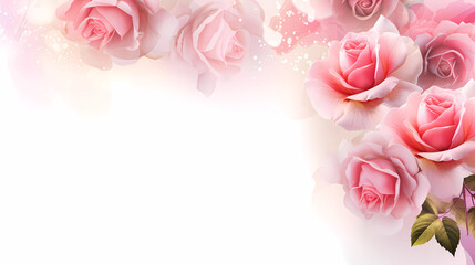 Soft Pink Roses Floral Border for Wedding Invitation. Romantic Rose