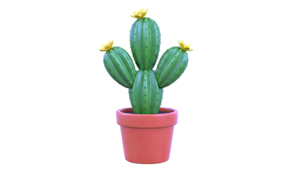 Cartoon Cactus with Yellow Flowers in Orange Pot