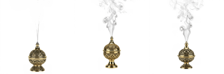 Sacred incense smoke burner used in religious rituals, spiritual ceremonies, and devotional worship isolated on white background