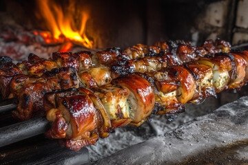 Traditional Italian Arrosticini Meat Skewers Grilling