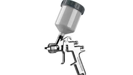 Shiny Metal Spray Gun with Translucent Gray Reservoir