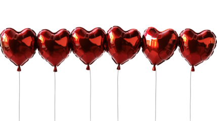 Red heart balloons, love celebration, isolated on transparent background