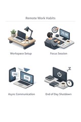 Isometric Remote Work Habits Icons for Modern SaaS Platforms