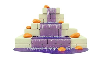 Terraced Waterfall with Orange Stones and Purple Water