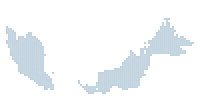 Malaysia Blue Dotted Vector Map with Transparent Background for Digital Nomad Pass Ports. Map of Malaysia in dotted style.