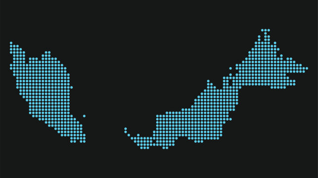 Malaysia Light Blue Dotted Map on Black Background for Smart City and 5G Infrastructure. Map of Malaysia in dotted style.