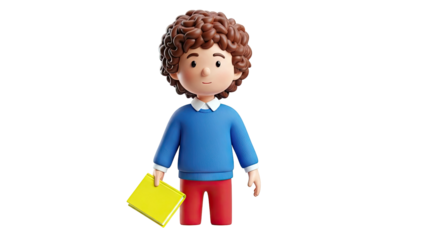 3D Cartoon Boy Holding Yellow Book