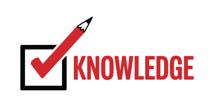 Red pencil checking box next to word knowledge checkmark checkbox education vector illustration isolated on white background.