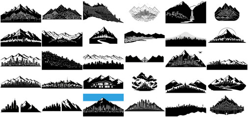 terraform icons dynamic silhouettes of earths grandeur and human endeavor set, isolated on transparent background