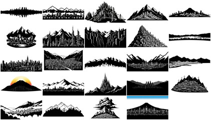 modular landscapes graphic silhouettes crafting urban vistas and wild frontiers set, isolated on transparent background