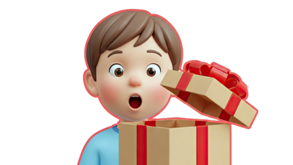Surprised boy opening a gift box