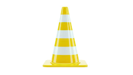 Yellow and white traffic cone with a white background