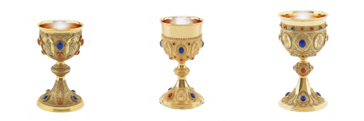 Sacred ceremonial cup used in religious rituals, devotional ceremonies, and faith-based worship isolated on white background
