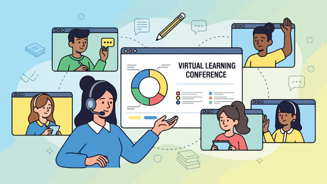 A virtual learning conference with a presenter and attendees
