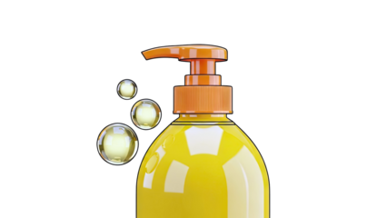 Yellow liquid soap dispenser with bubbles