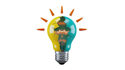 Cracked Light Bulb with Glowing Filament and Orange Rays