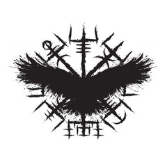 Obraz premium Black grunge vegvisir raven