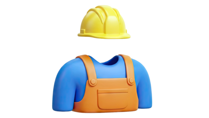 3D Cartoon Construction Worker Outfit with Hard Hat