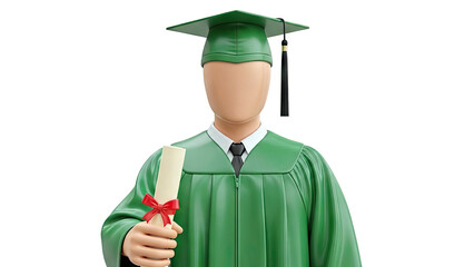 Graduation Figure in Green Robes Holding a Diploma