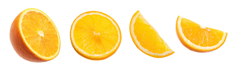 Fototapeta premium Fresh orange isolated on white, set. Half and pieces