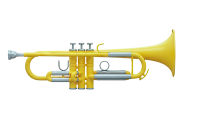 Yellow Trumpet with Silver Valves on a White Background
