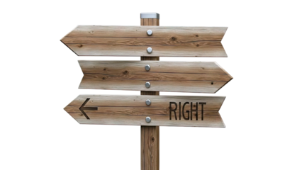 Wooden Directional Signpost with 'Right' and Left Arrow