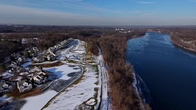 Winter aerial view featuring the Connecticut River and TPC River Highlands