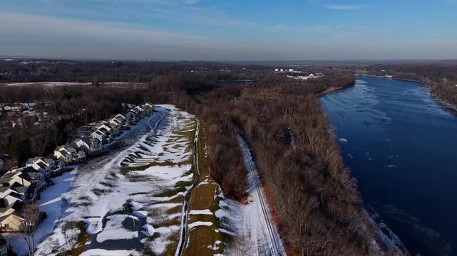 Winter aerial view featuring the Connecticut River and TPC River Highlands