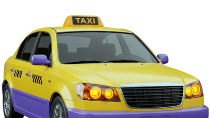 Yellow and Purple Taxi Cab