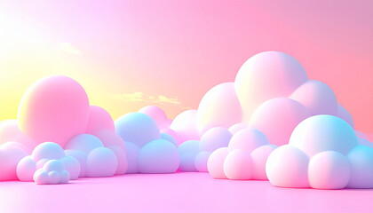 やわらかな立体雲がふんわり漂うパステルピンクの癒し背景素材 &ndash; Soft Fluffy 3D Clouds Floating on Pastel Pink Background