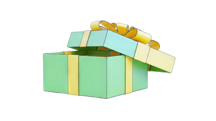 Open Green Gift Box with Yellow Ribbon and Bow