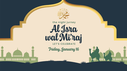 Al Isra wal Mi'raj Islamic Greeting Banner Design.Vector Illustration