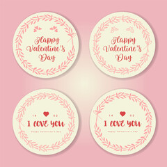 Valentine Day Greeting Sticker Collection with Wreath Circle Border