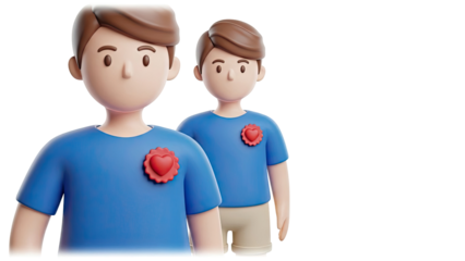 3D Cartoon Boys with Heart Badges