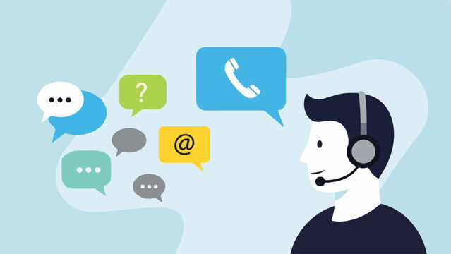 Customer service representative with chat icons