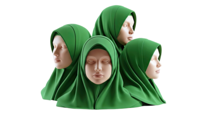 Four Green Hijab-Clad Mannequin Heads in a Circle
