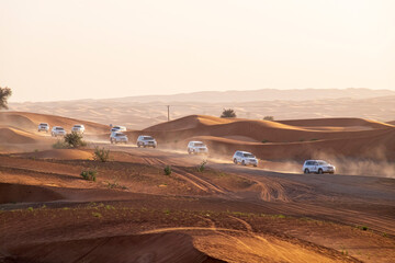 Obraz premium United Arab Emirates, U.A.E. Dubai. Dubai Desert sand dunes, popular for Dune Bashing and Safaris by 4 X 4s.
