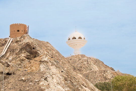 Sultanate of Oman, Muscat, Incense Burner Lookout Tower, Built to Celebrate Oman's 20th National Day, Riyam Park. Waterfront, Corniche.