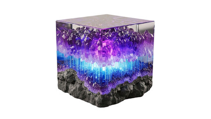 Fototapeta premium Cubic Amethyst Geode with Glowing Blue Light