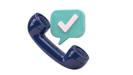 Telephone handset with checkmark message bubble