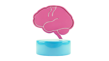 Pink Brain Icon on Blue Stand