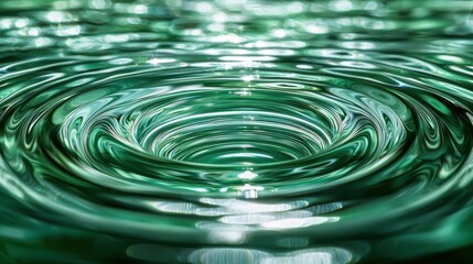 Wave diffraction rings emerald green concentric circular patterns water surface ripples optical phenomenon light reflections creating hypnotic spiral flow effects